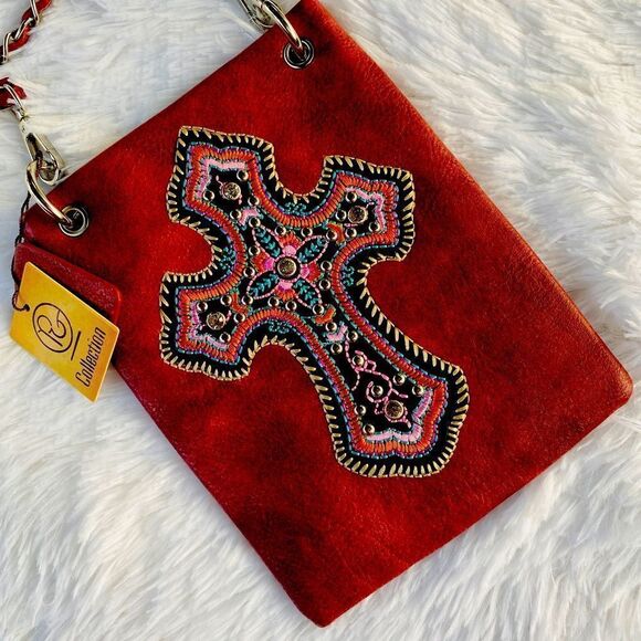 NWT PG Collection Woman’s Plum Leather Bling Cross Cell Phone Purse - Picture 1 of 11